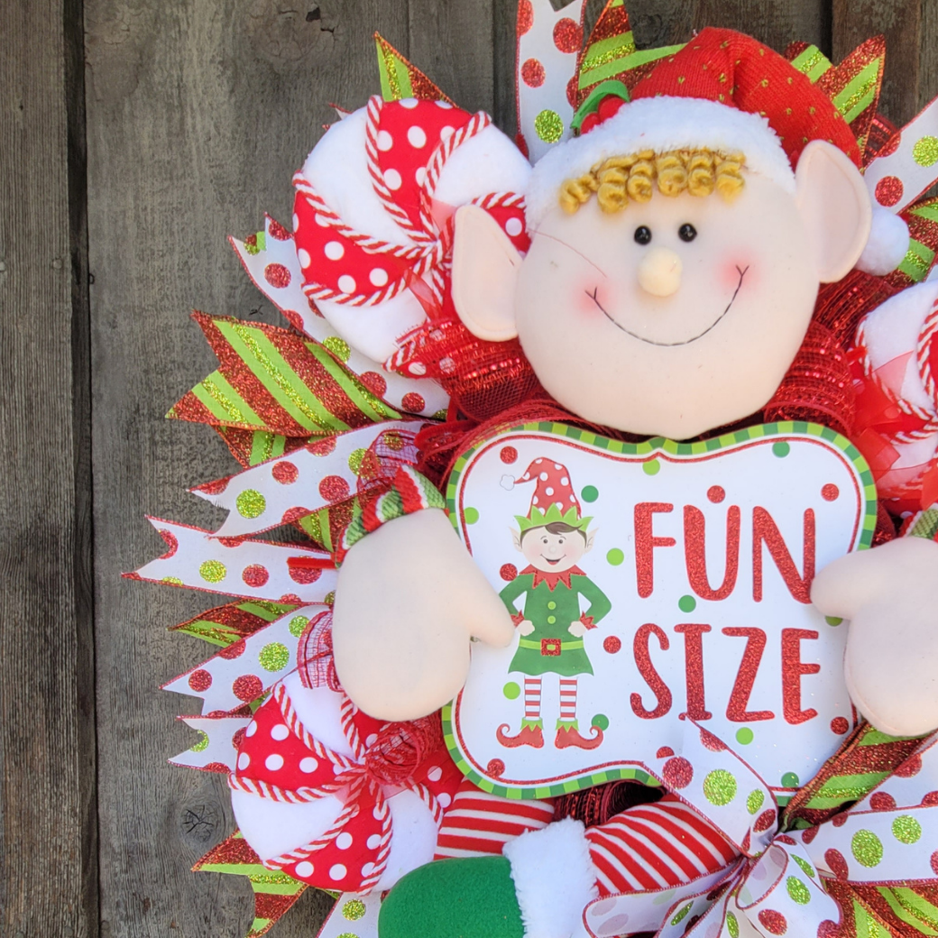Fun Size Christmas Elf Wreath – Whimsical Candy Christmas Front Door Wreath