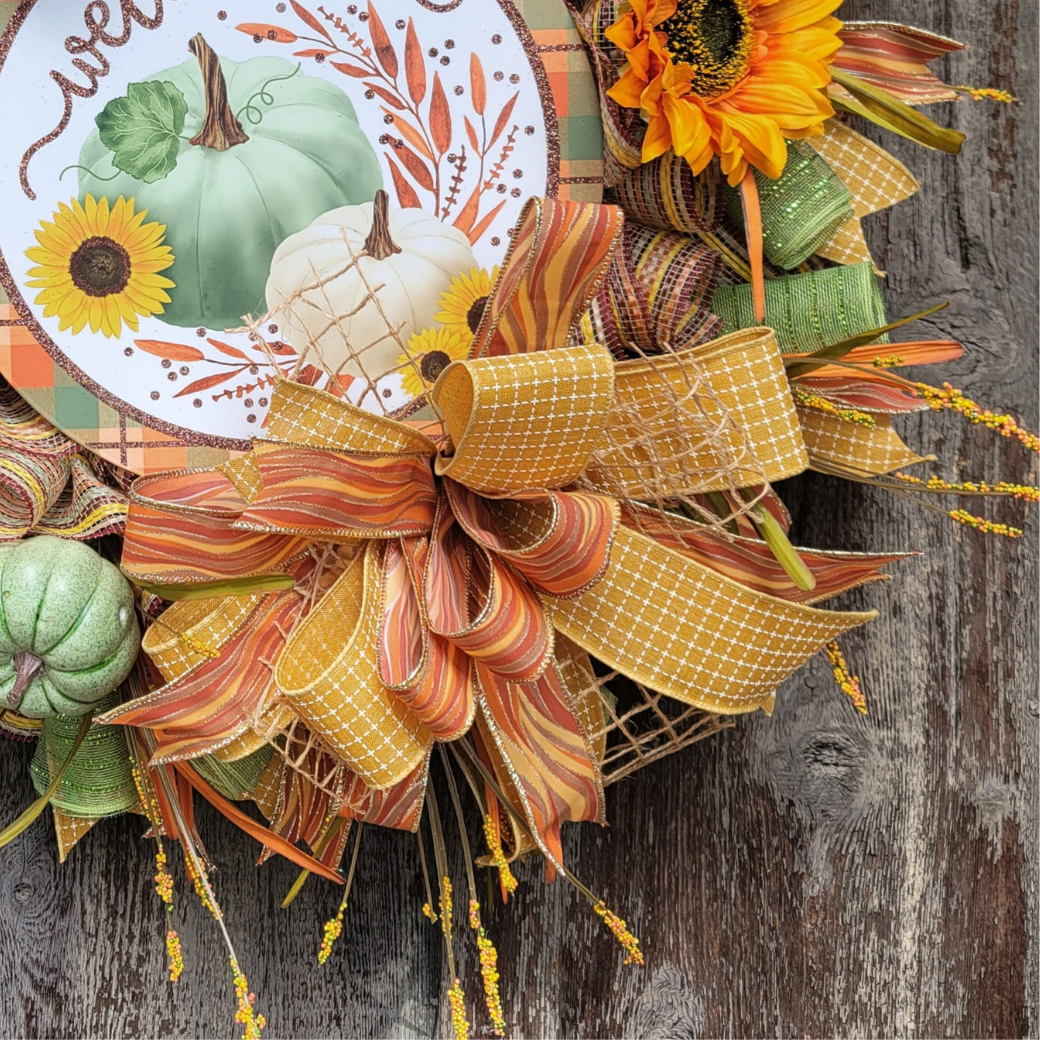 Fall Pumpkin Sunflower Wreath – Autumn Welcome Front Door Wreath