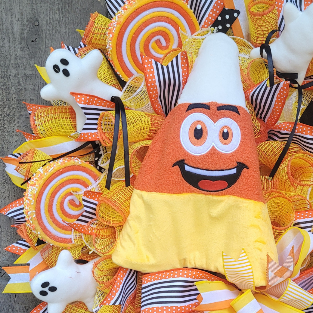 Candy Corn Halloween Wreath – Whimsical Candy Halloween Front Door Wreath