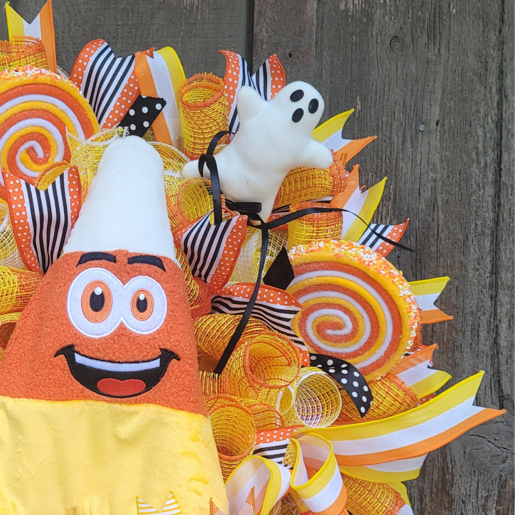 Candy Corn Halloween Wreath – Whimsical Candy Halloween Front Door Wreath