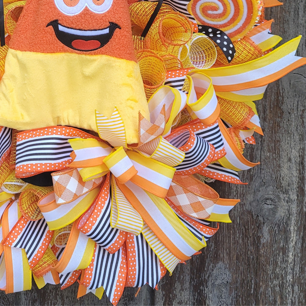 Candy Corn Halloween Wreath – Whimsical Candy Halloween Front Door Wreath