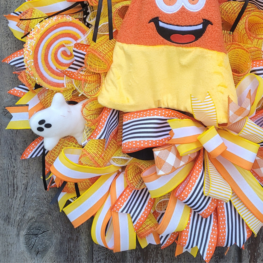 Candy Corn Halloween Wreath – Whimsical Candy Halloween Front Door Wreath