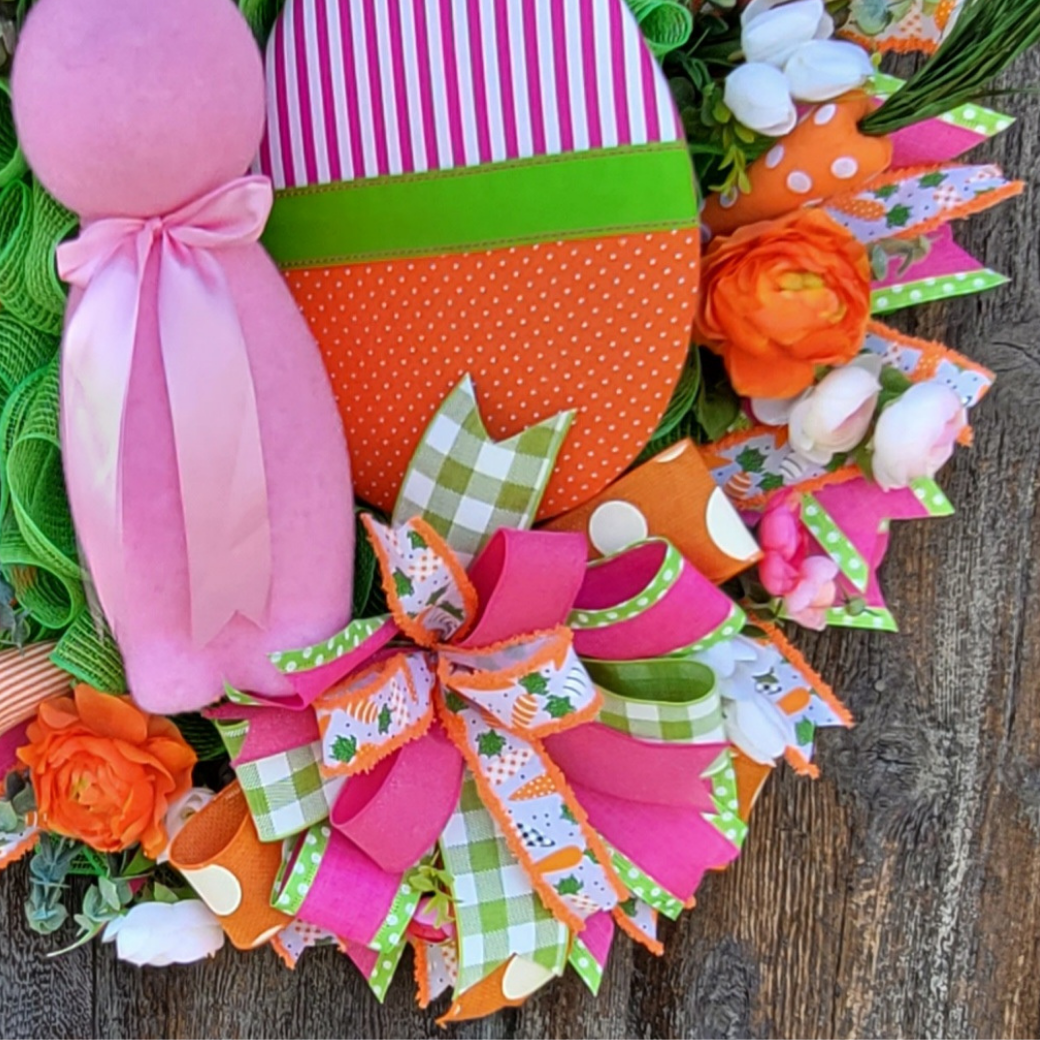 Easter Bunny Wreath – Pink Bunny & Easter Egg Spring Front Door Wreath