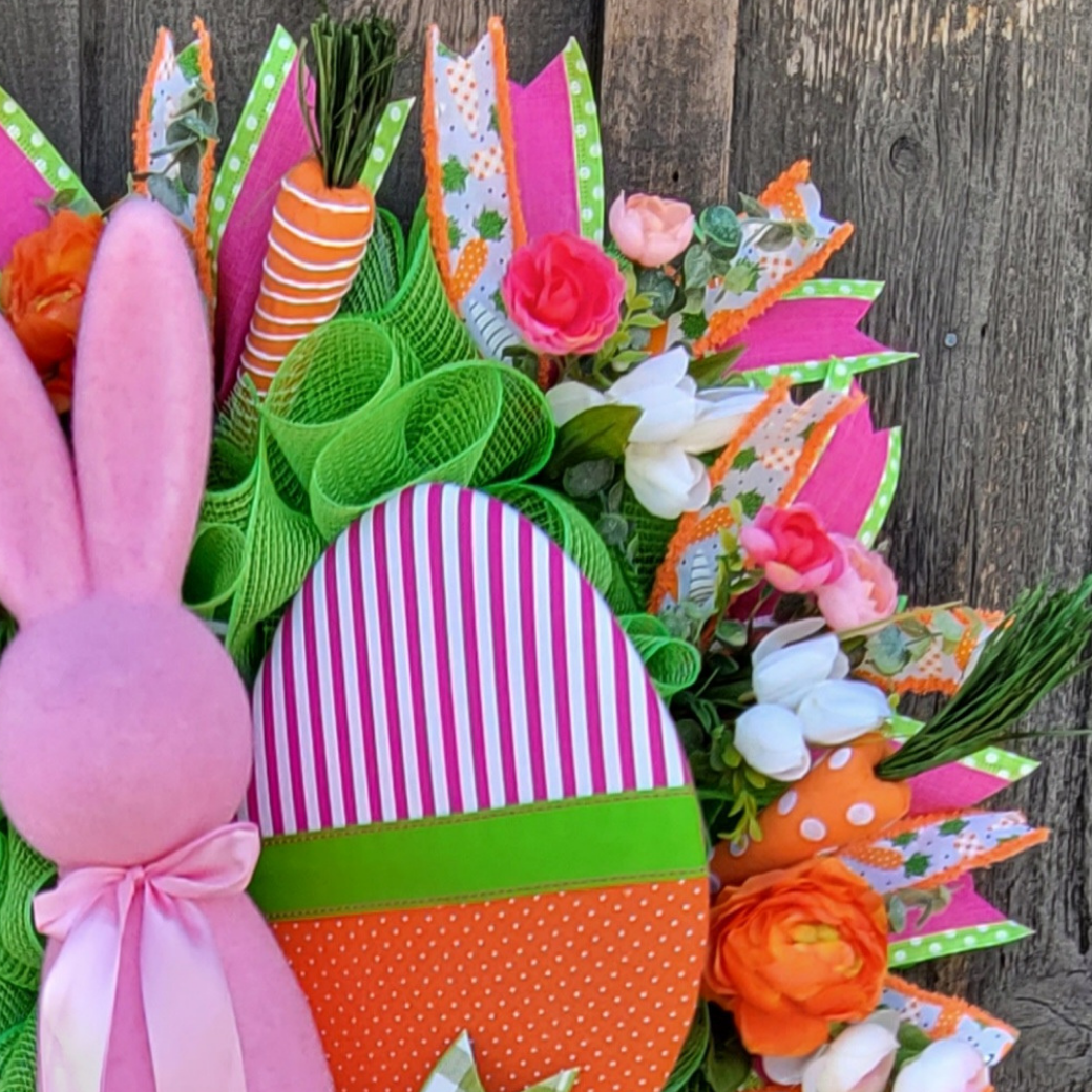 Easter Bunny Wreath – Pink Bunny & Easter Egg Spring Front Door Wreath