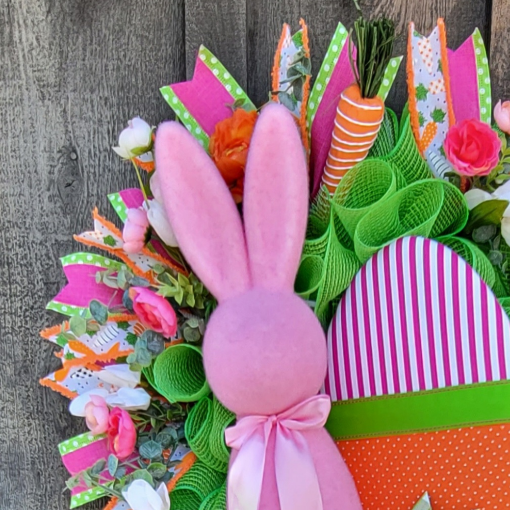 Easter Bunny Wreath – Pink Bunny & Easter Egg Spring Front Door Wreath