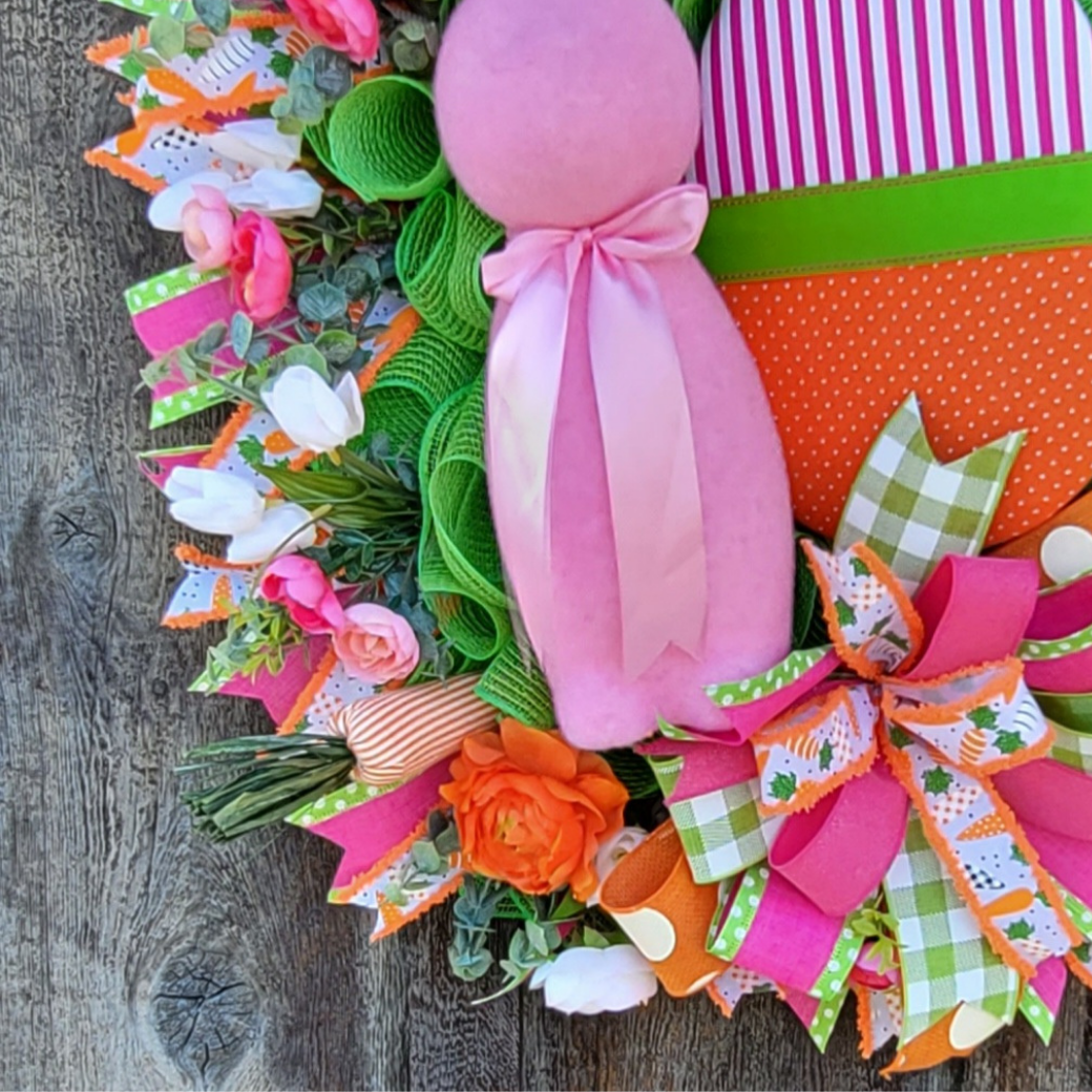 Easter Bunny Wreath – Pink Bunny & Easter Egg Spring Front Door Wreath
