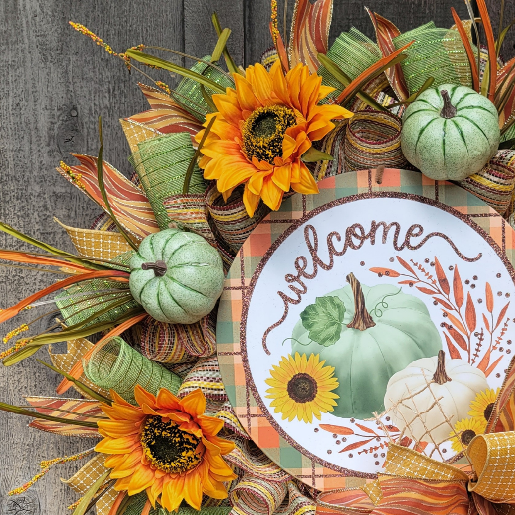 Fall Pumpkin Sunflower Wreath – Autumn Welcome Front Door Wreath