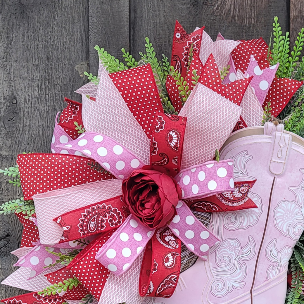 Pink Cowgirl Boot Wreath – Western Front Door Wreath – Country Girl Door Decor
