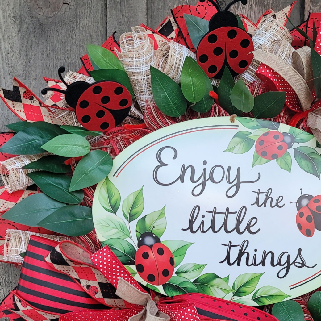Ladybug “Enjoy the Little Things” Wreath – Spring Ladybug Front Door Oval Wreath