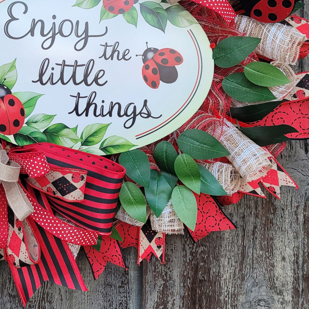Ladybug “Enjoy the Little Things” Wreath – Spring Ladybug Front Door Oval Wreath