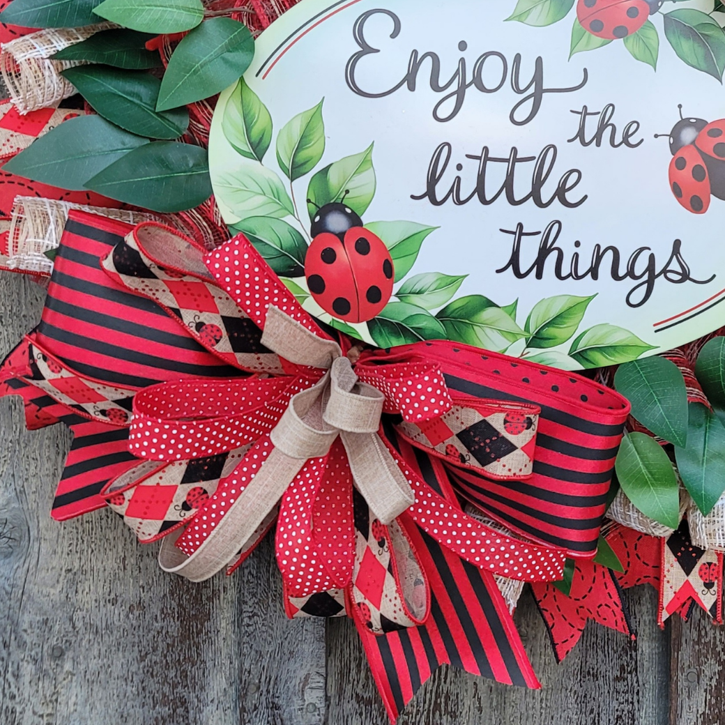Ladybug “Enjoy the Little Things” Wreath – Spring Ladybug Front Door Oval Wreath
