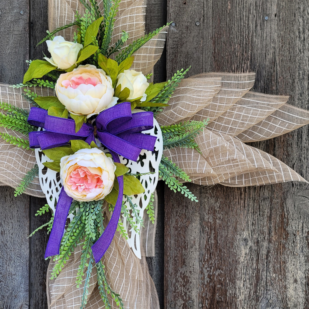 Floral Cross Door Hanger – Spring Easter Cross Door Decor – Rustic Farmhouse Cross