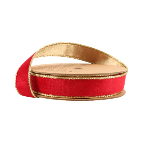 7115W25025E   1"X10YD Reversible Classic Velvet Wired Ribbon | Burgundy/Gold