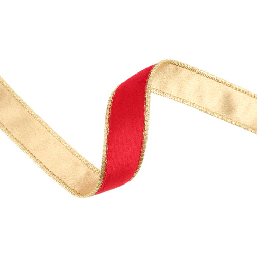 7115W25025E   1"X10YD Reversible Classic Velvet Wired Ribbon | Burgundy/Gold