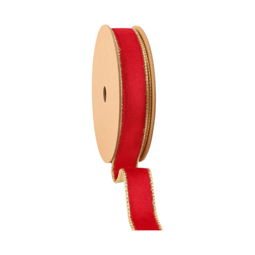 7115W25025E   1"X10YD Reversible Classic Velvet Wired Ribbon | Burgundy/Gold