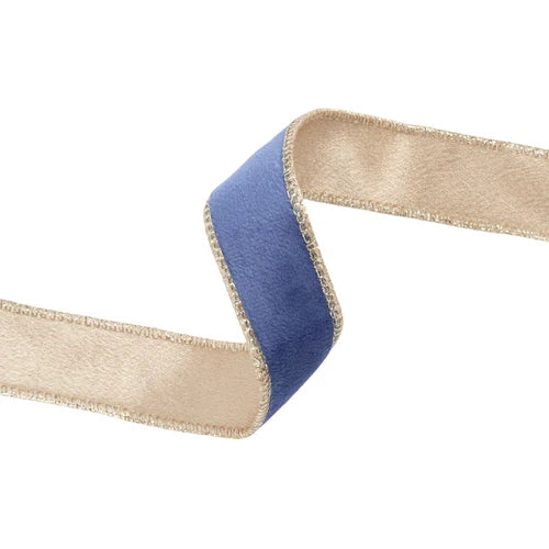 7115W33825E   1" x 10 yd- Reversible Classic Velvet Ribbon French Blue/Gold