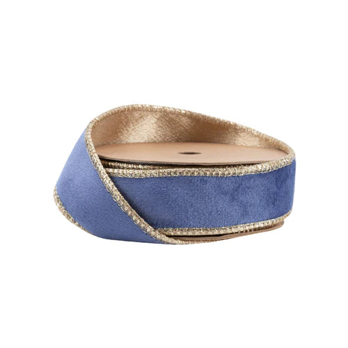 7115W33825E   1" x 10 yd- Reversible Classic Velvet Ribbon French Blue/Gold