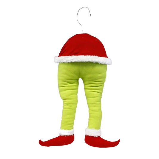 DIY Whimsical Green Christmas Character Wreath Kit with Elf Legs, Peppermint Picks & Ribbon