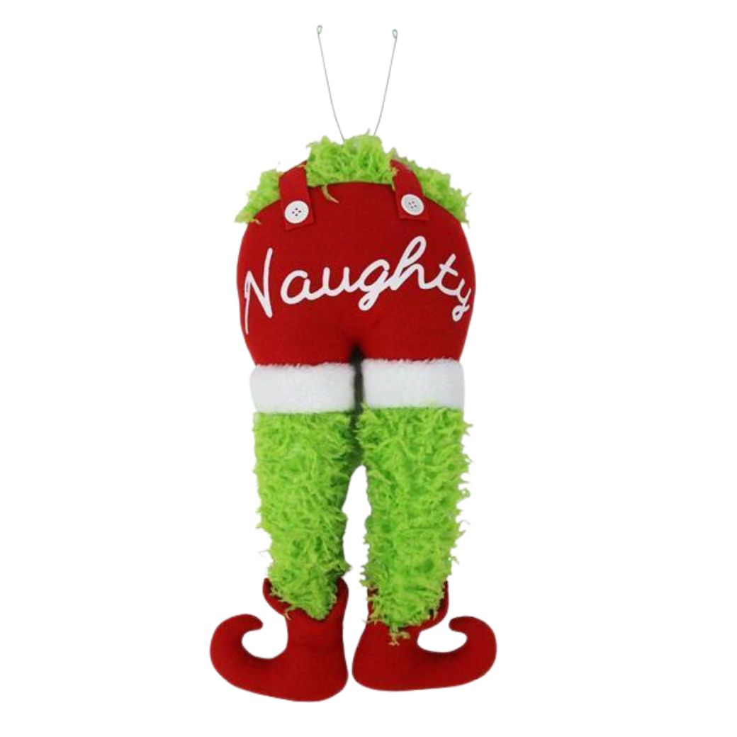 DIY Whimsical Christmas Character Wreath Kit with Naughty Elf Legs, Peppermint Picks & Ribbon