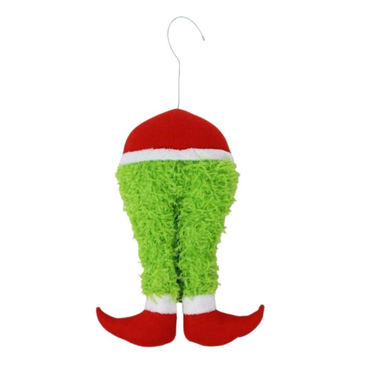 DIY Whimsical Christmas Character Wreath Kit with Furry Elf Legs, Peppermint Picks & Plaid Mesh