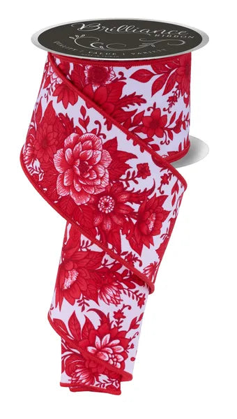 LS300124   2.5" x 10yd Chinoiserie Florals  White/Multi Red