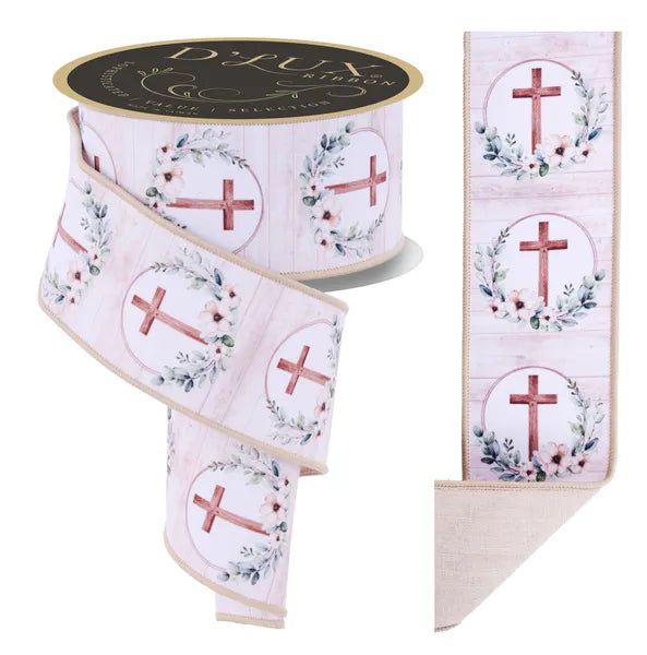 LX105727    2.5" x 10yd Floral Crosses/Fused    Brown/Taupe/Lt Green