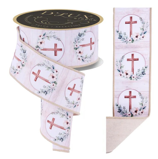 LX105727    2.5" x 10yd Floral Crosses/Fused    Brown/Taupe/Lt Green