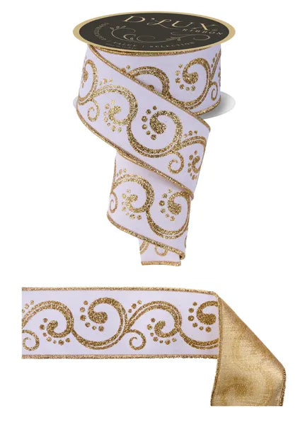 LX3251C6    2.5" x 10yd Swirls/Fused    White/Gold