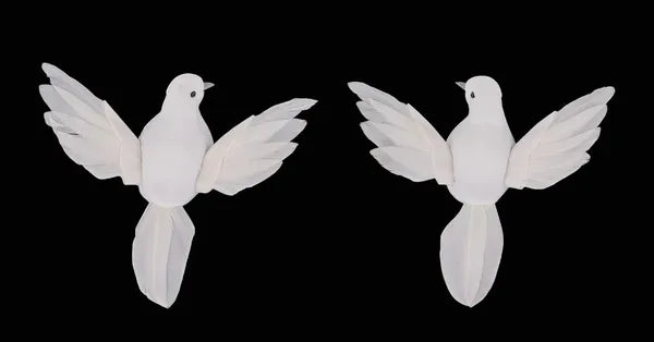 ME7211   4"L Feather Dove W/Clip  Box of 12   White