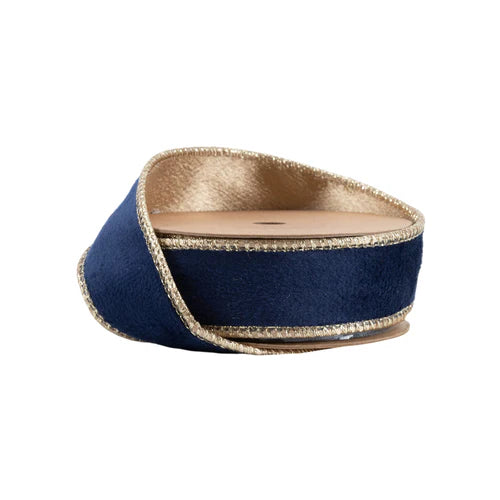 7115W37425E   1" x 10 yd- Reversible Classic Velvet Ribbon Navy Gold