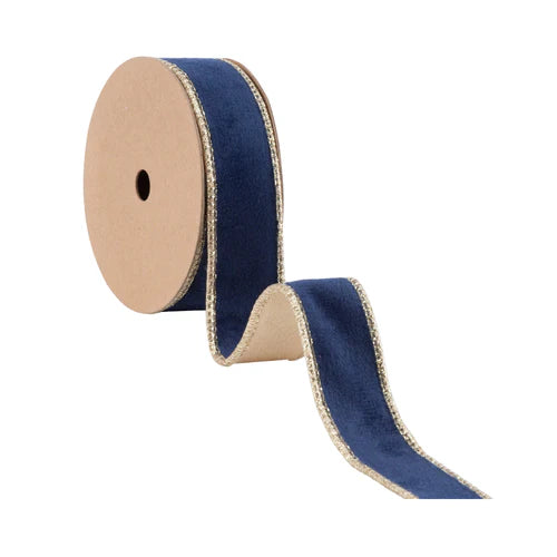 7115W37425E   1" x 10 yd- Reversible Classic Velvet Ribbon Navy Gold