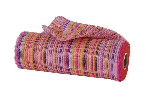 RE13691A   10" x 10yd Vertical Multicolor Stripe Mesh   Pnk/Ylw/Blue/Lvndr/Wht