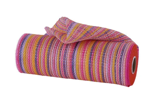 RE13691A   10" x 10yd Vertical Multicolor Stripe Mesh   Pnk/Ylw/Blue/Lvndr/Wht