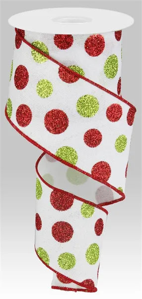 RG0170427    2.5" x 10yd Multi Size Glitter Dots/Royal White/Red/Green