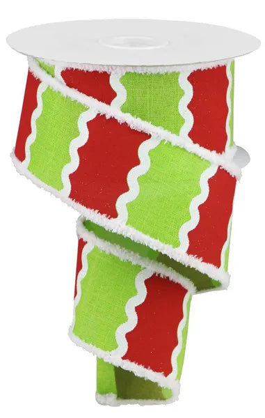RG8846E9    2.5" x 10yd Wavy Stripes W/Drift    Lime/Red/White