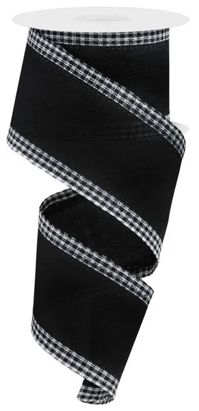 RGA109902   2.5" x 10yd Faux Burlap/Gingham Edge   Black/White