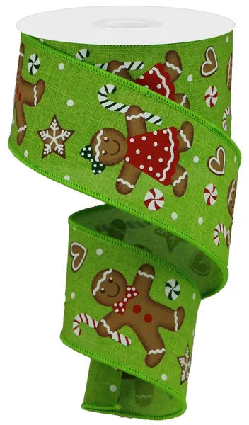 RGA1239J7  2.5" x 10yd Gingerbread On Royal    Fresh Green/Tan/Red/Emrld