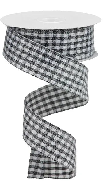 RGA179402  1.5" x 10yd Glitter On Woven Gingham Check   Black/White