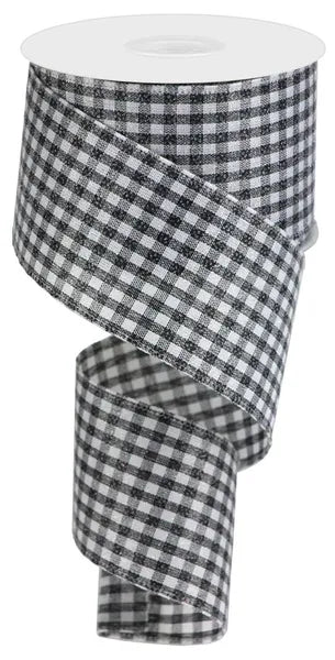 RGA179502  2.5" x 10yd Glitter On Woven Gingham Check    Black/White
