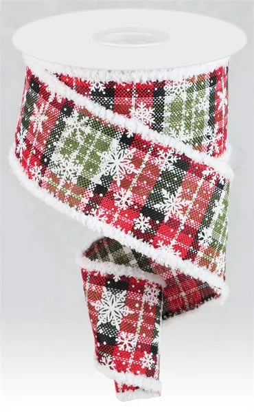 RGA8447CM   2.5" x 10yd Mini Snowflake/Plaid/Drift   Red/Blk/Wht/Moss Grn