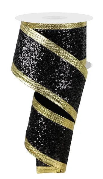 RGA881186     2.5" x 10yd Large Glitter/Metallic     Black/Gold
