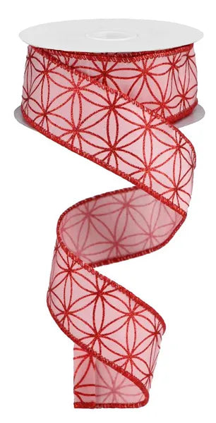 RGB125615   1.5" x 10yd Seamless Stars On Faux Dupioni     Soft Pink/Red