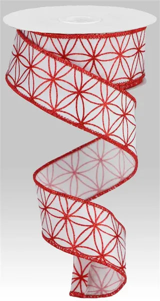 RGB125627    1.5" x 10yd Seamless Stars On Faux Dupioni    White/Red