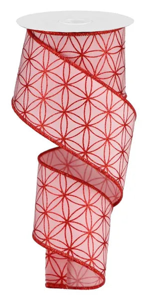 RGB125715    2.5" x 10yd Seamless Stars On Faux Dupioni   Soft Pink/Red