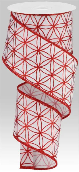 RGB125727   2.5" x 10yd Seamless Stars On Faux Dupioni   White/Red