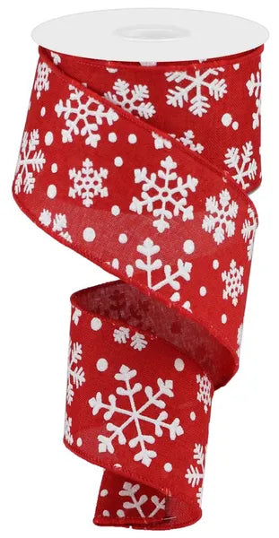 RGB1344   2.5" x 10yd Falling Snow On Royal    Red/White