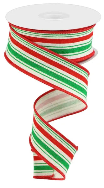 RGC1493C2   1.5" x 10yd Vertical Stripe/Cotton     Cream/Red/Emerald