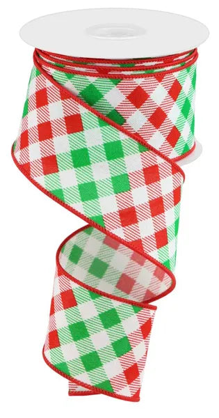 RGC150927   2.5" x 10yd Diagonal Check/Royal   White/Red/Emerald