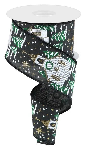 RGC169302   2.5" x 10yd Winter Church   Black/Gold/White/Green