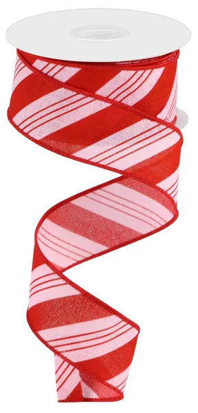 RGC173015    1.5" x 10yd Diagonal Stripe On Royal    Lt Pink/Red